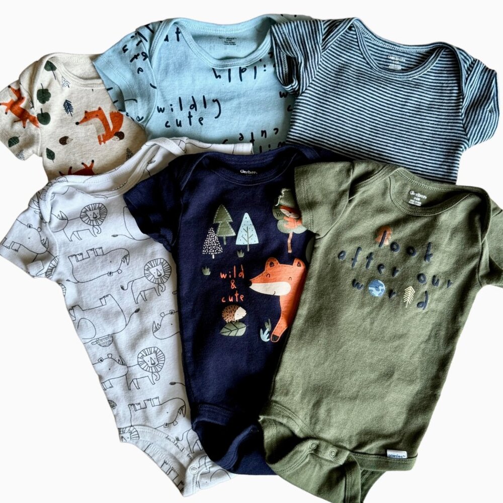 Baby Boy Bodysuits Bundle of 6 Short Sleeve 3-6 Months Cotton Casual Gerber Cart